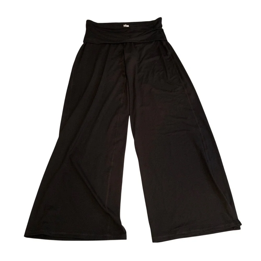 Fabletics Purelux Black Foldover Waistband Straight Leg Lounge Pants Women's S